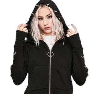 Current Mood Black Zip Hoodie with Silver O-Ring Pull